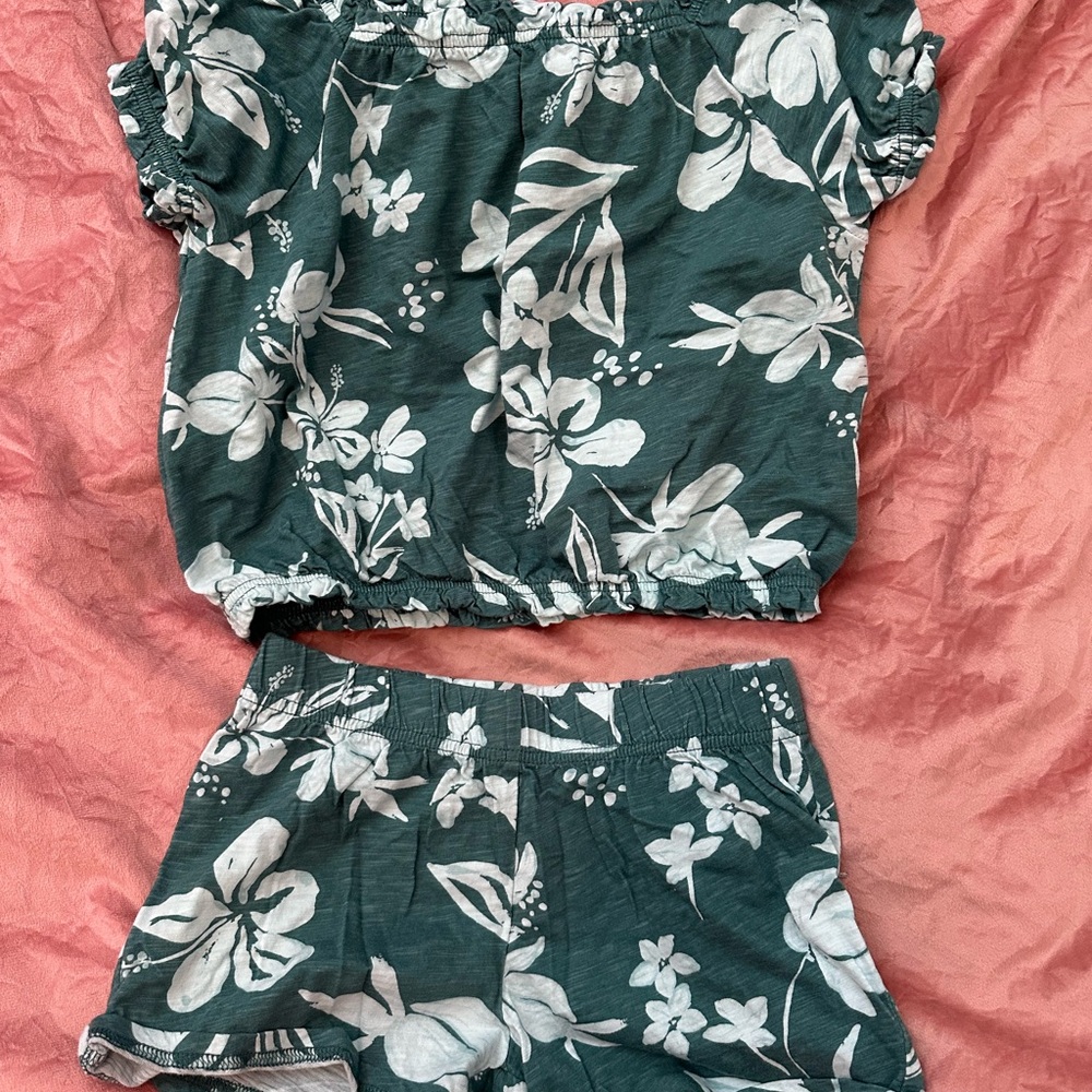 Carter's Green and White Floral Kids Matching Set